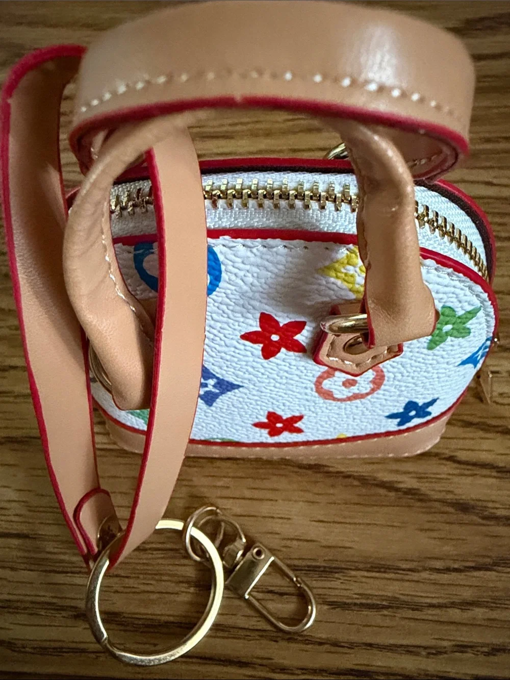 White Multicolor Floral Mini Bag Key Holder